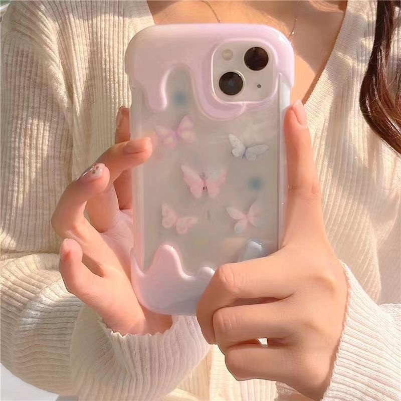 เคสโทรศัพท์ซิลิโคน TPU ใส แบบนิ่ม ลายผีเสื้อ ไอศกรีม กันกระแทก สําหรับ IPhone 15 11 14 13 12 Pro Max 7 8 Plus XR X XS Max SE2020