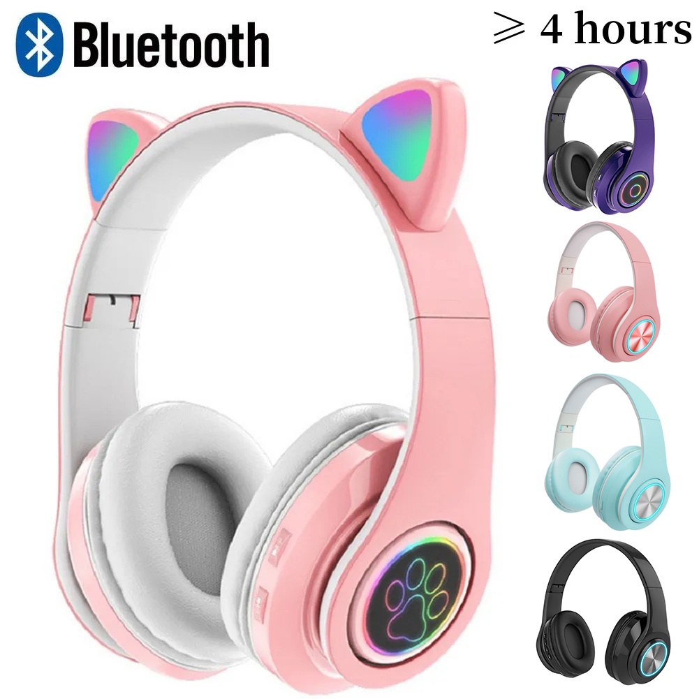 ไฟLEDหูแมว หูฟังบลูทูธไร้สาย Bluetooth 5.0 รองรับวิทยุ FM สเตอริโอ เบสคมชัด