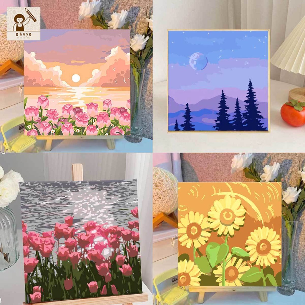 Ohayo [มีเฟรม] 20*20 ซม ระบายสีตามตัวเลข ภาพวาดตกแต่งอะคริลิก ของเล่นวาดภาพ ของขวัญเด็ก กระตุ้นจินตนาการ