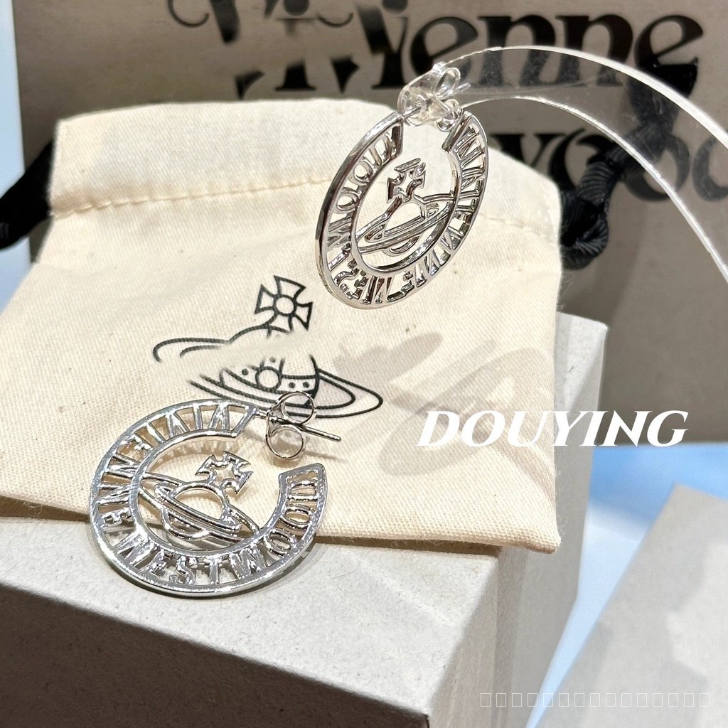 1203-YWDY Cool and Sweet Style Saturn Hollow out Big Logo Disc Simple Bracelet Earrings Female Personalized Minority Punk European and American Entry Lux Design Earrings