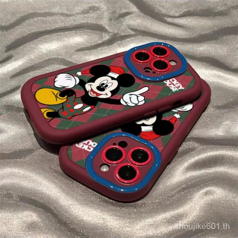 เคสโทรศัพท์มือถือนิ่ม กันกระแทก ลายมิกกี้ คริสต์มาส สีไวน์แดง สําหรับ Apple Iphone 13max 14pro12 11 TKVN 15