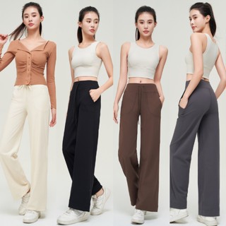 ✨เพิ่มสีชมพูใหม่✨ YOGA-060 กางเกงกีฬา ขาตรง เอวสูง ทรงหลวม เ…