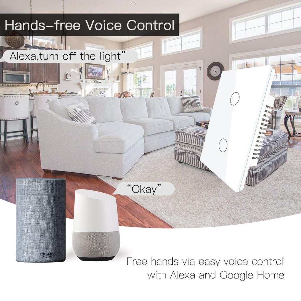NEW Tuya แป้นสวิตช์ Wi-Fi เปิดปิด ตั้งเวลานอกบ้านได้ผ่านแอป  สั่งด้วยเสียง Google Home/Alexa Smart Wall Touch Switch
