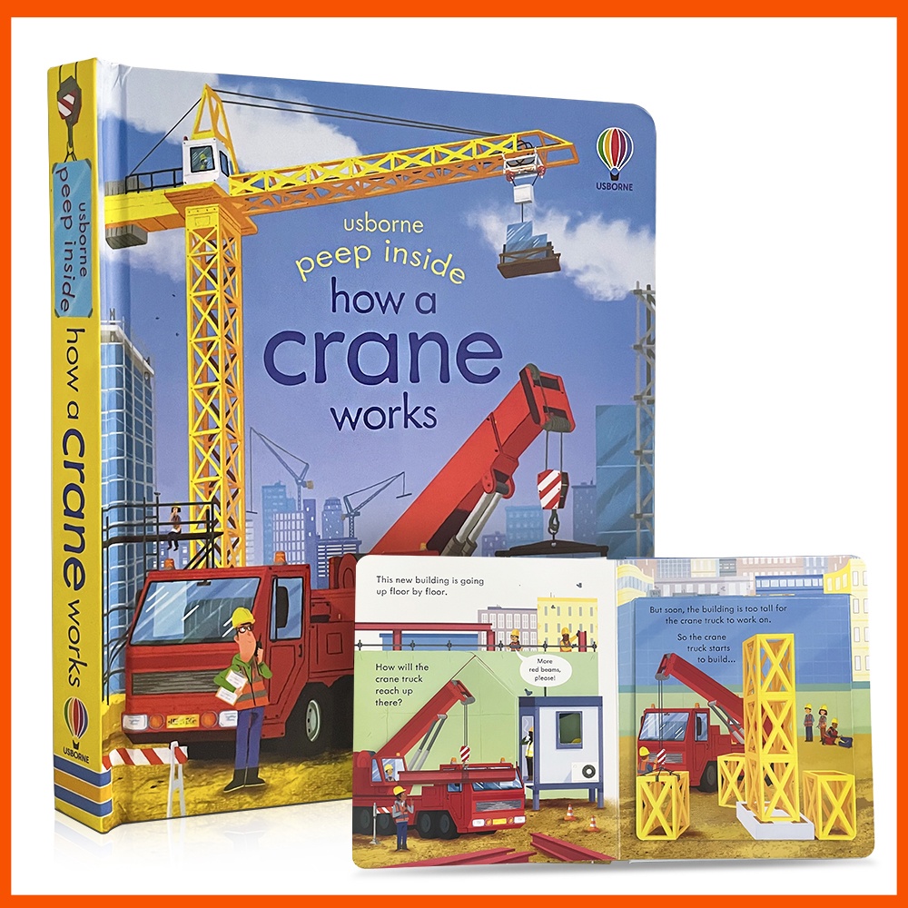 หนังสืออ่านหนังสือ Usborne Peep Inside How A Crane Works 3D เพื่อการศึกษา สําหรับเด็ก