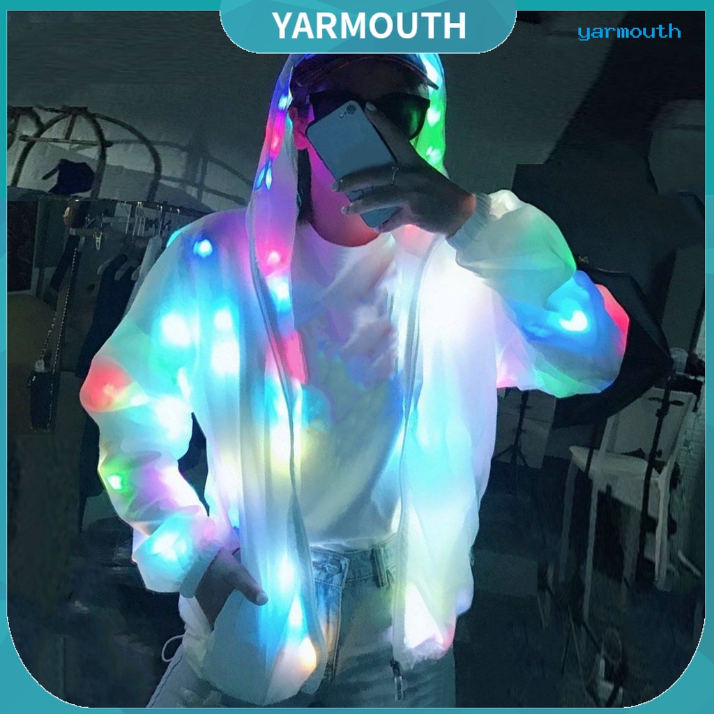Yyr-- เสื้อแจ็กเก็ตแขนยาว มีฮู้ด มีไฟ LED เรืองแสง หลากสี เหมาะกับงานปาร์ตี้เต้นรํา คอนเสิร์ต คลับ