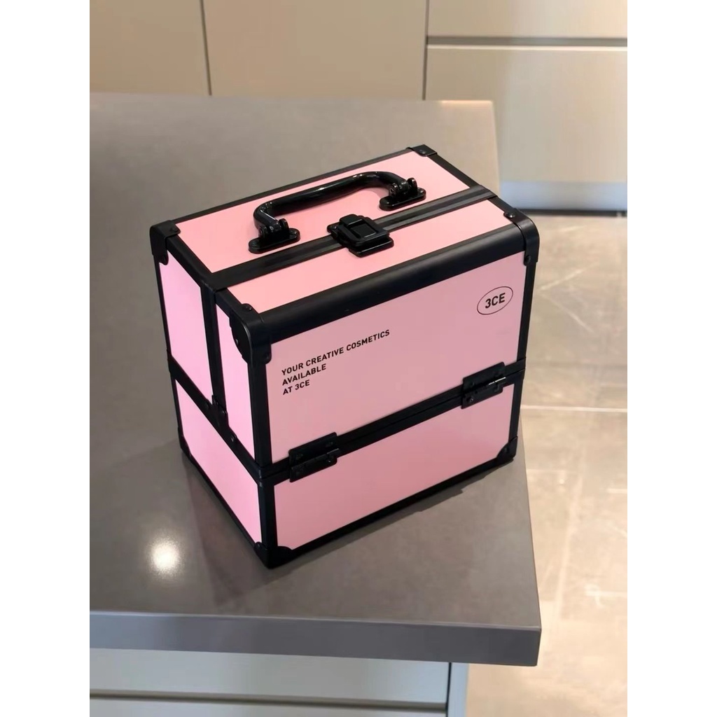 ♞,♘,♙3ce Pink Cool Double Layer Makeup Box Silver Pink Double Layer Storage Box Professional Beauty