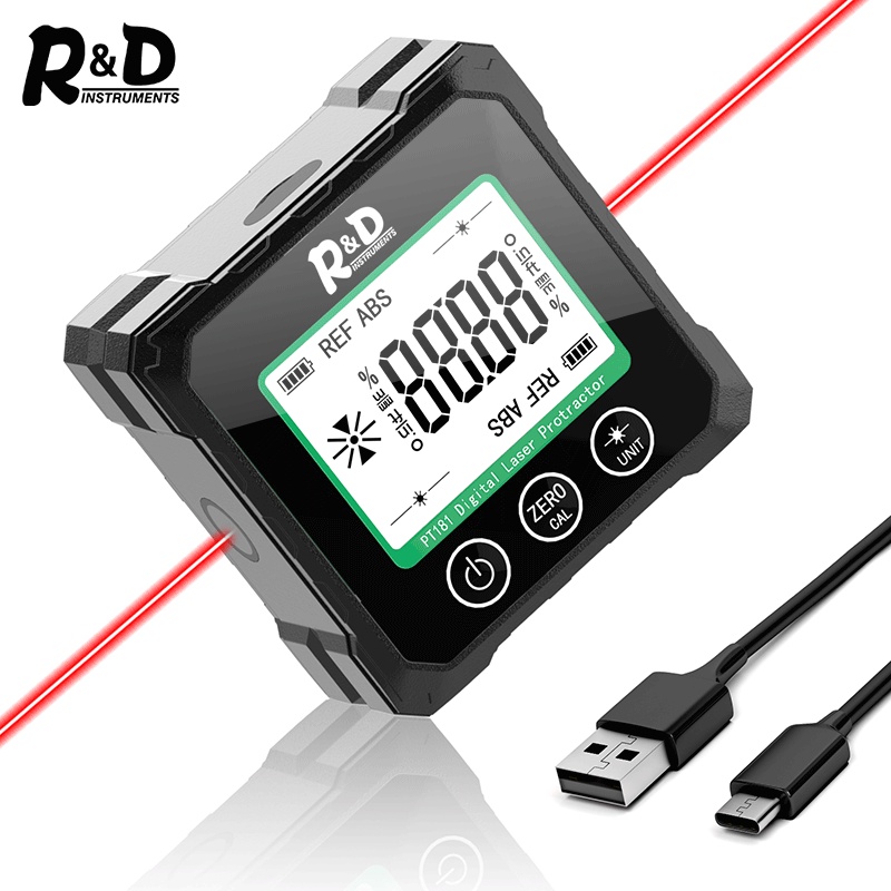 R&d เลเซอร์ดิจิตอลเครื่องวัดมุมวัด Inclinometer 3in1 เลเซอร์ระดับกล่อง Type-C ชาร์จ