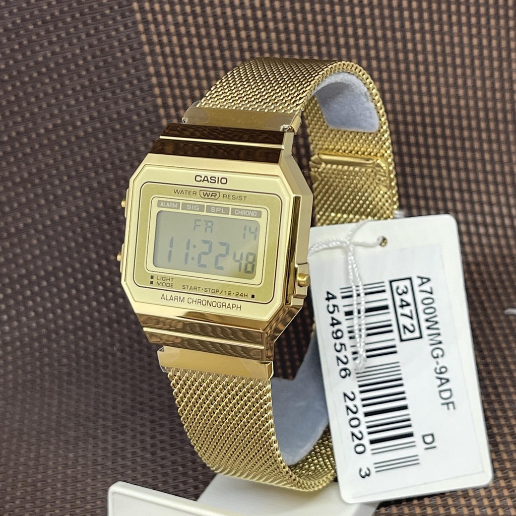 [Original] Casio A700WMG-9A Vintage Gold Stainless Steel Mesh Band Digital Watch