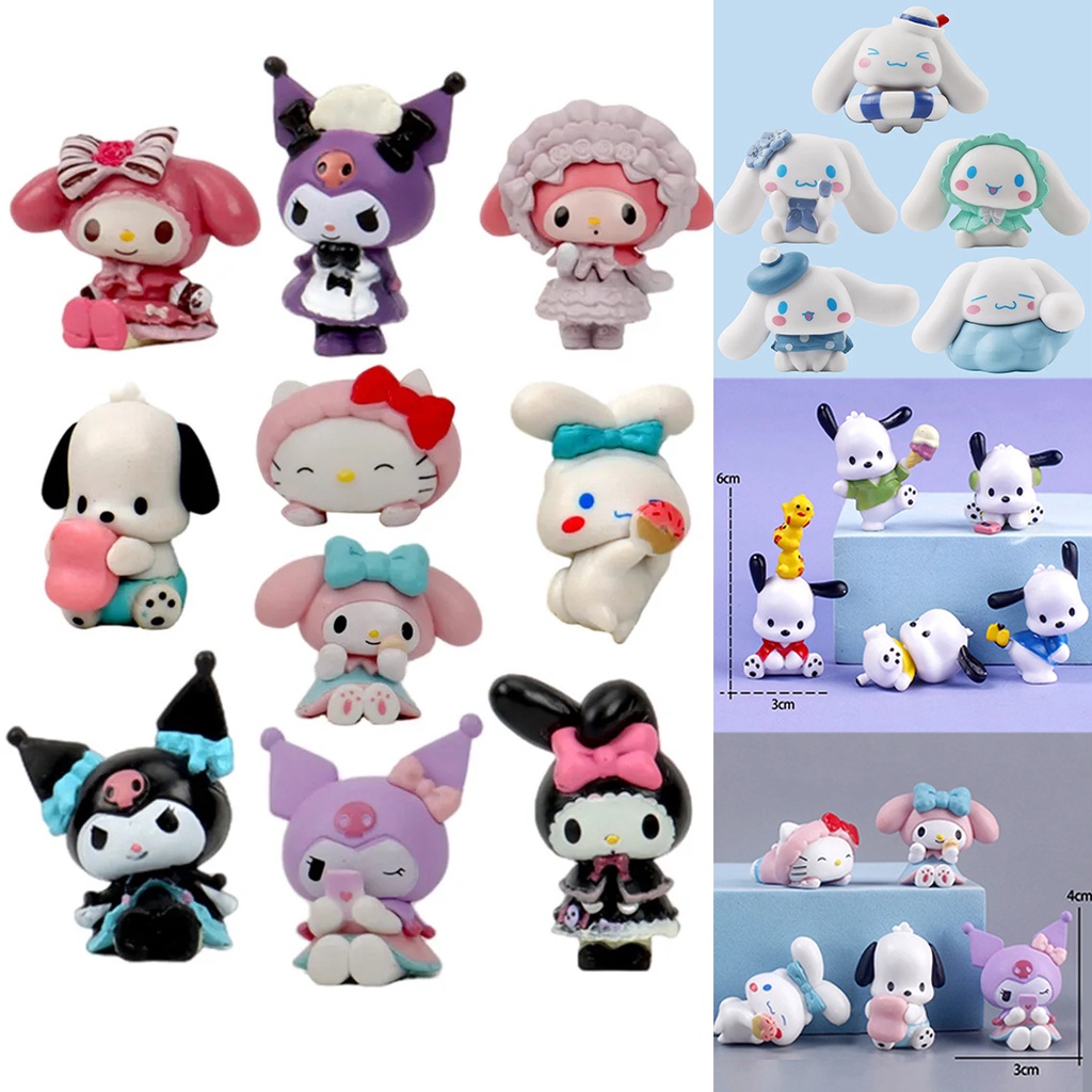 SANRIO ฟิกเกอร์ PVC รูปการ์ตูนอนิเมะ Cinnamoroll Pachacco Kuromi Hello Kitty เหมาะกับของขวัญ สําหรับตกแต่งเค้ก 5 ชิ้น ต่อชุด