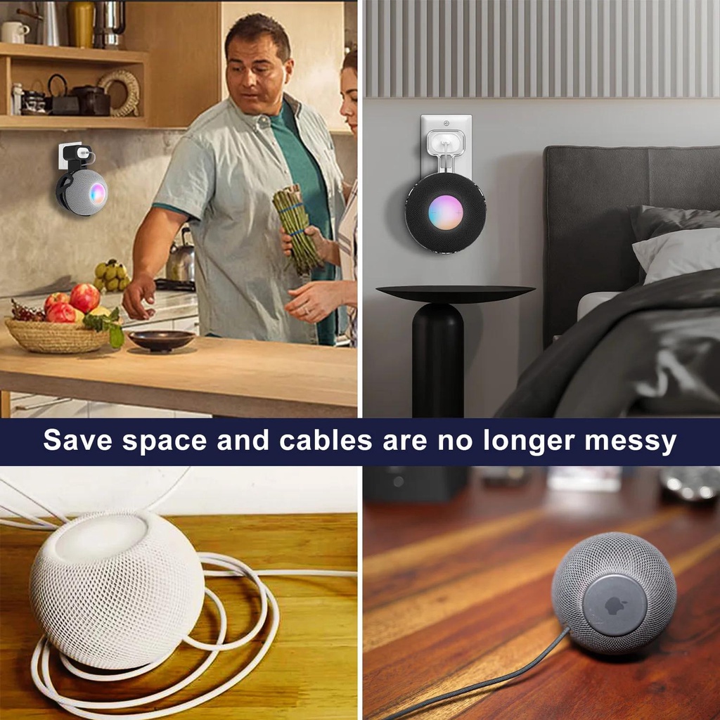 รองรับตัวยึดผนังสําหรับ Apple HomePod mini พร้อมที่เก็บสายเคเบิล คุณภาพ ABS เคสแข็ง ขาตั้งลําโพงซ็อกเก็ตสําหรับ Homepod mini Holder
