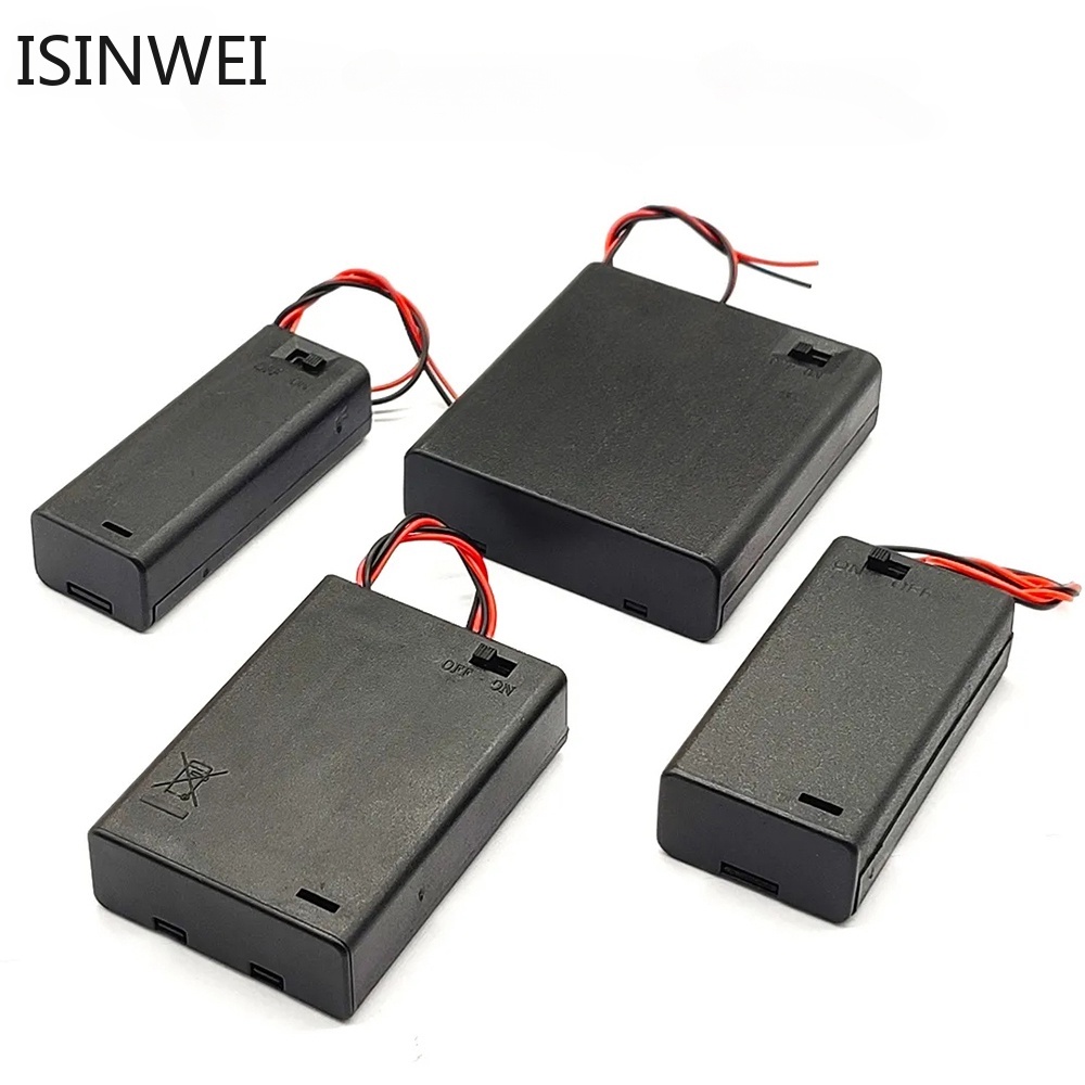 กล่องแบตเตอรี่ ABS AA 1.5V 3V 4.5V 6V 1 2 3 4 ช่อง พร้อมสายตะกั่ว สวิตช์เปิด ปิด และฝาครอบสกรู