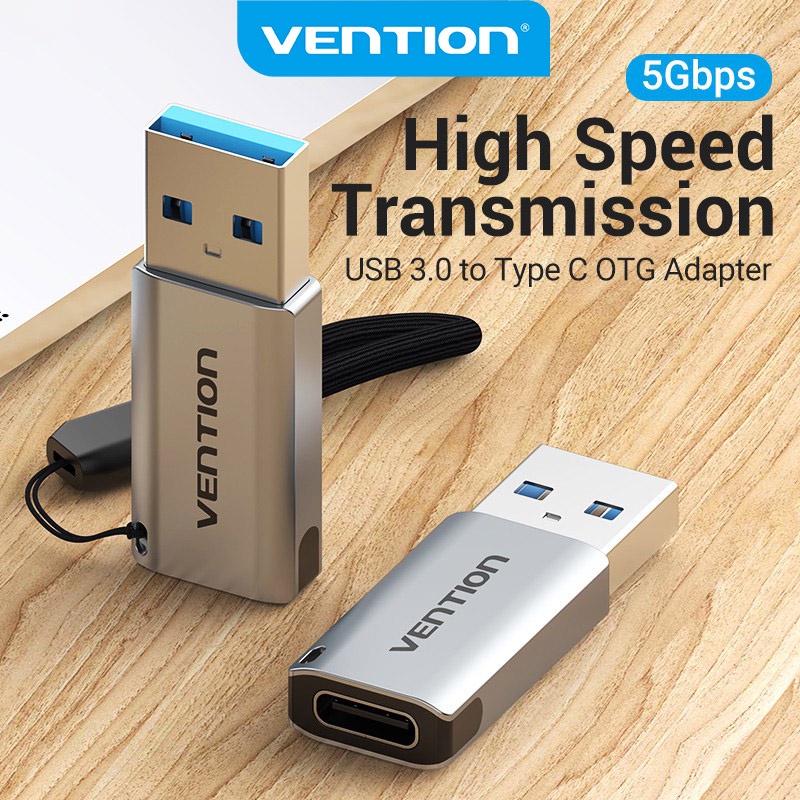 Vention อะแดปเตอร์แปลง USB 3.0 เป็น Type C 3A 5Gbps ตัวผู้ เป็นตัวเมีย พร้อมสายคล้อง ชุบนิกเกิล สําหรับแล็ปท็อป PC iPad Android