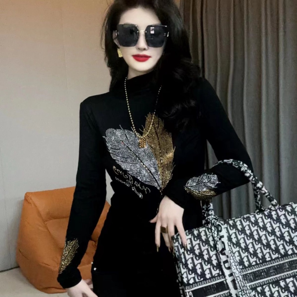 คอสูง Hot Diamond เสื้อยืดแขนยาวผู้หญิงเกาหลี