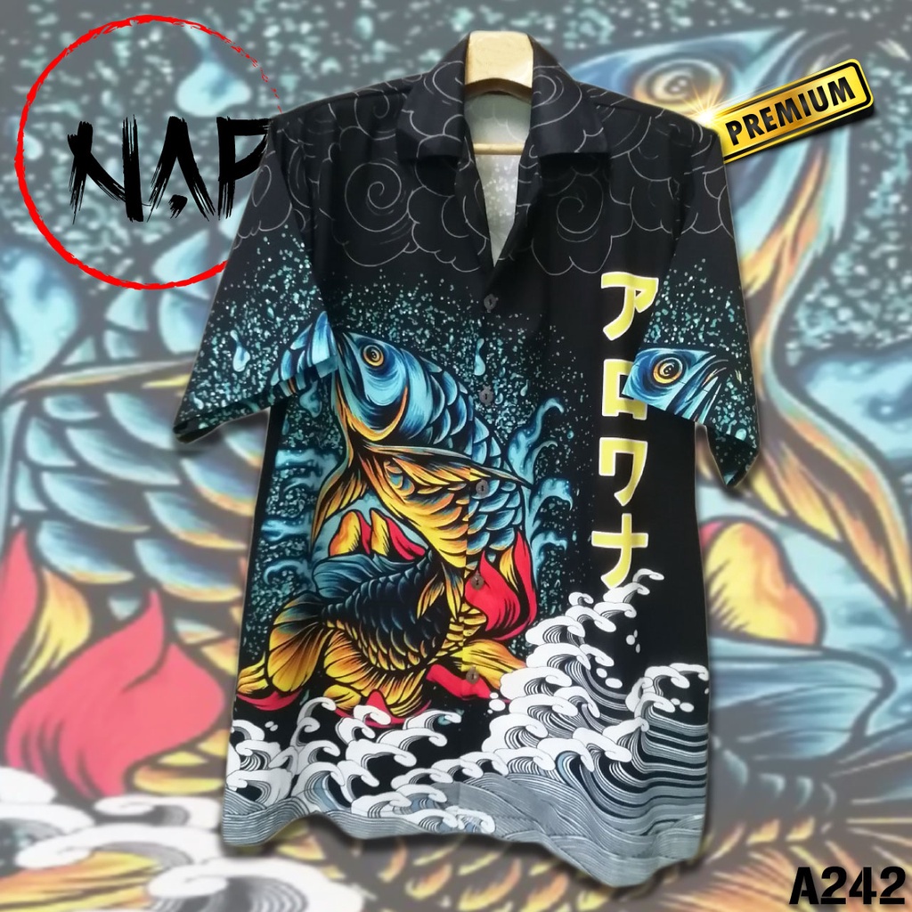 เสื้อเชิ้ต ผ้าเรยอน ลายมังกร สไตล์ฮาวาย A242