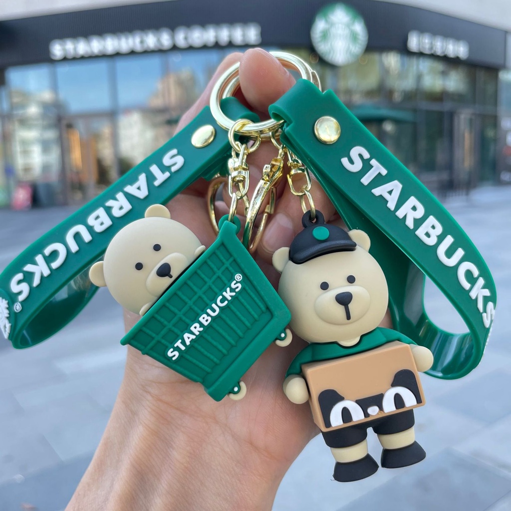 Working Starbucks พวงกุญแจ จี้ตุ๊กตาหมีน่ารัก ขนาดเล็ก สําหรับห้อยกระเป๋านักเรียน รถยนต์