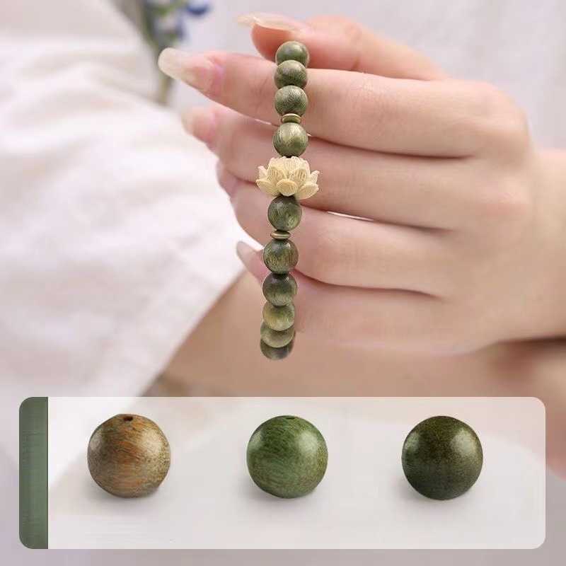 สร้อยข้อมือ ประดับลูกปัดไม้จันทน์ แบบนิ่ม สีเขียว ระดับไฮเอนด์ สําหรับนักเรียน