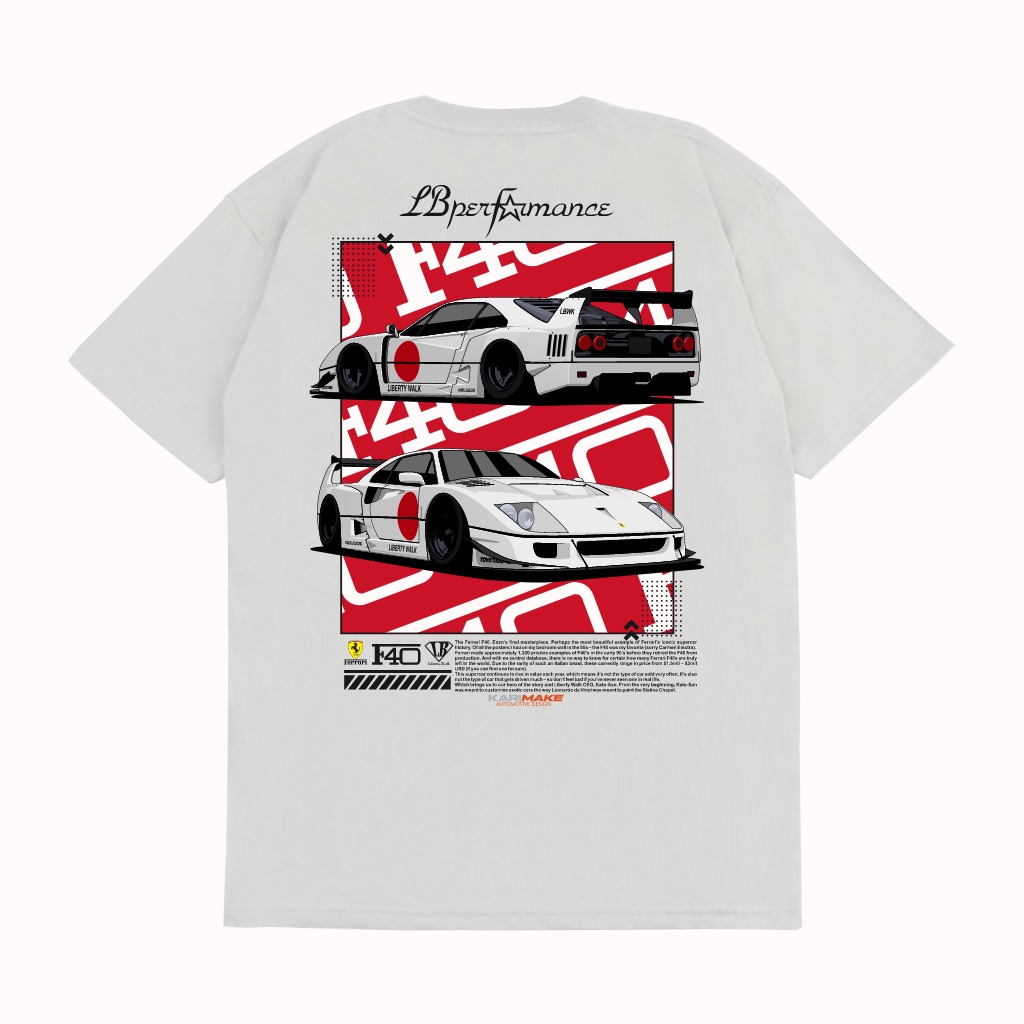 มีหลายสี Krmk Kaos เสื้อยืด FERRARI F40 LBWK LIBERTY WALK V2 Kaos ยานยนต์