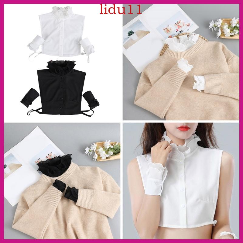 Lid ปกเสื้อเชิ้ตครึ่งตัว สไตล์วินเทจ ถอดออกได้ แต่งกระดุมปลอม สําหรับผู้หญิง