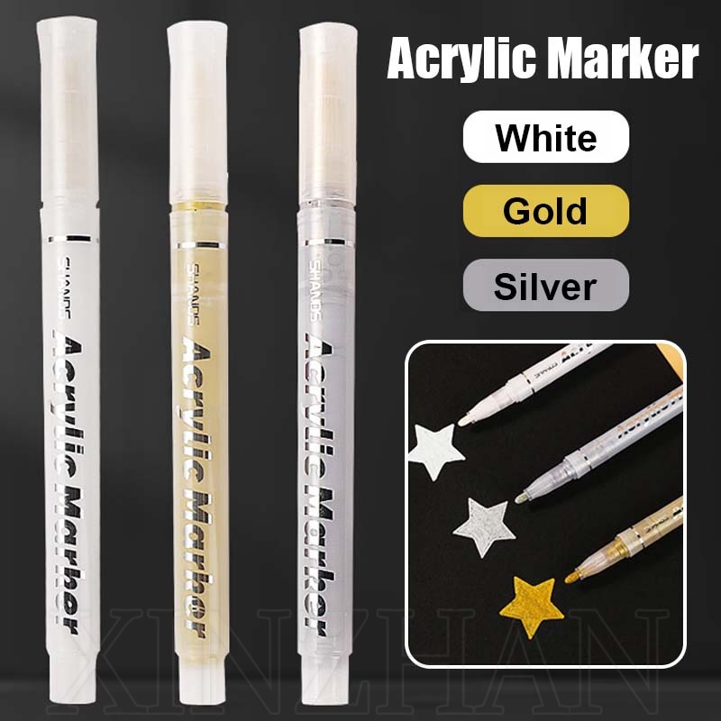 ปากกามาร์กเกอร์ไฮไลท์ อะคริลิค แห้งเร็ว 1.0 มม. สีทอง สีเงิน สีขาว สําหรับนักเรียน 3 ชิ้น ต่อชุด