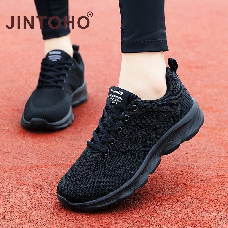 Jintoho รองเท้าผ้าใบ รองเท้ากีฬา สีดํา น้ําหนักเบา แฟชั่นเกาหลี สําหรับผู้หญิง