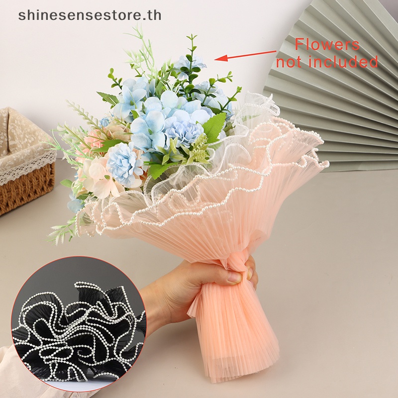 Shine กระดาษห่อช่อดอกไม้ ผ้าตาข่าย ประดับไข่มุก ลูกไม้ ขนาด 28X400 ซม. ของขวัญ สําหรับปาร์ตี้ วาเลน