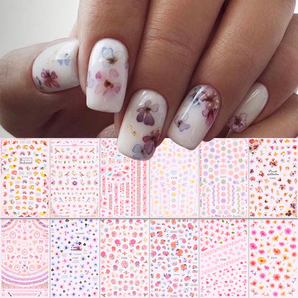 HAMA NAIL Nail Art สติกเกอร์ฤดูใบไม้ผลิดอกไม้ Sfumato ดอกไม้สีน้ํา Sakura Camellia สีชมพูตกแต่งเล็บส