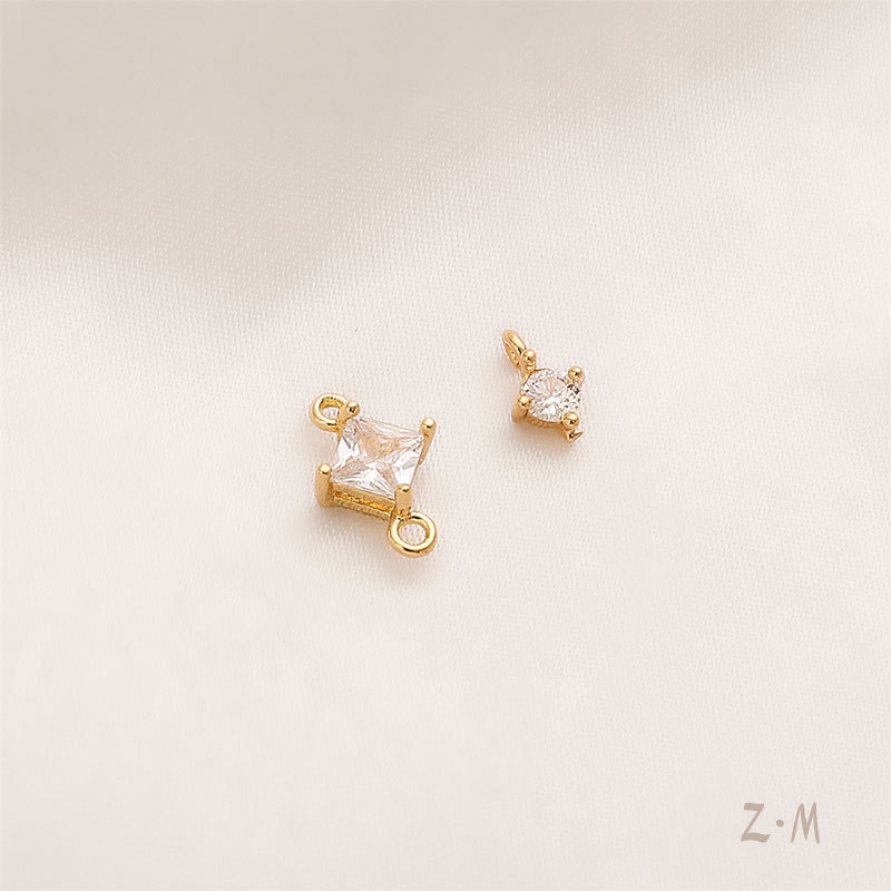 14k Gold-Packed ทองแดงฝังZirconเดี่ยวคู่จี้จี้สร้อยข้อมือสร้อยคอต่างหูHandmade DIYวัสดุ 62K9
