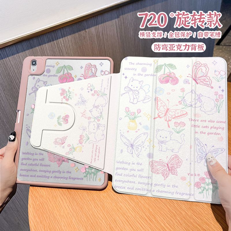 เคส ลายการ์ตูนแมว หมุนได้ 360 องศา สําหรับ iPad Gen10 Pro11 2018 2020 2021 iPad Air4 510.9 2020 10.2 Gen9 Gen8 Gen7 2022