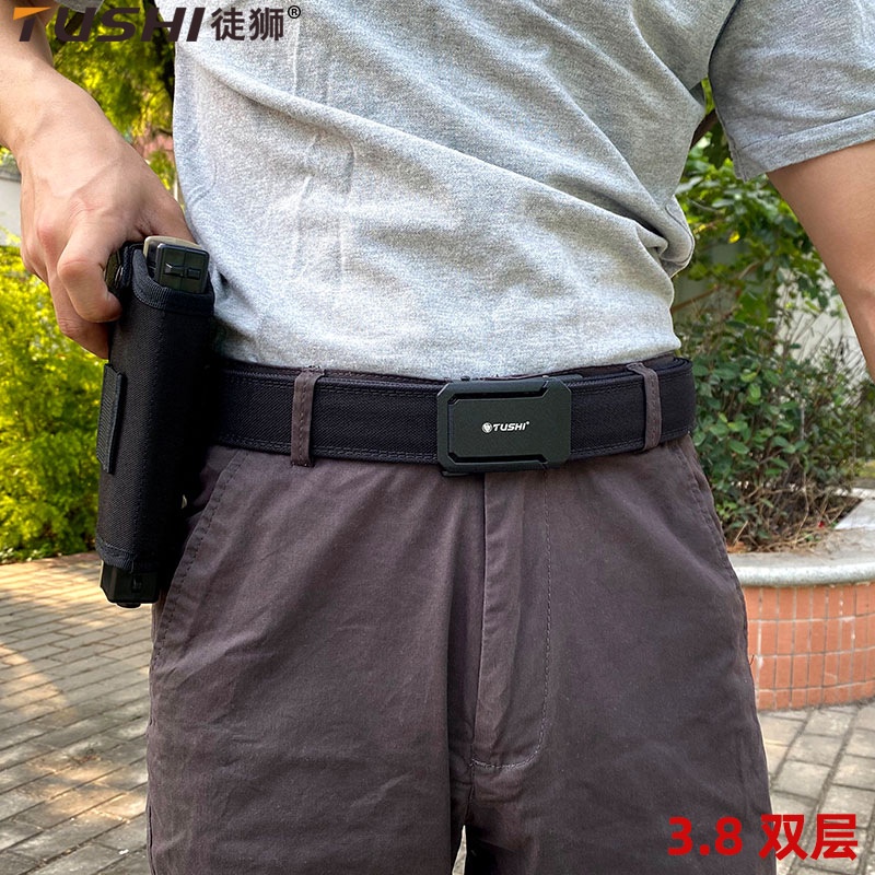 3.8 เข็มขัดผ้าไนล่อน แบบหนา สองชั้น เข้ากับทุกการแต่งกาย สไตล์ยุทธวิธี กลางแจ้ง