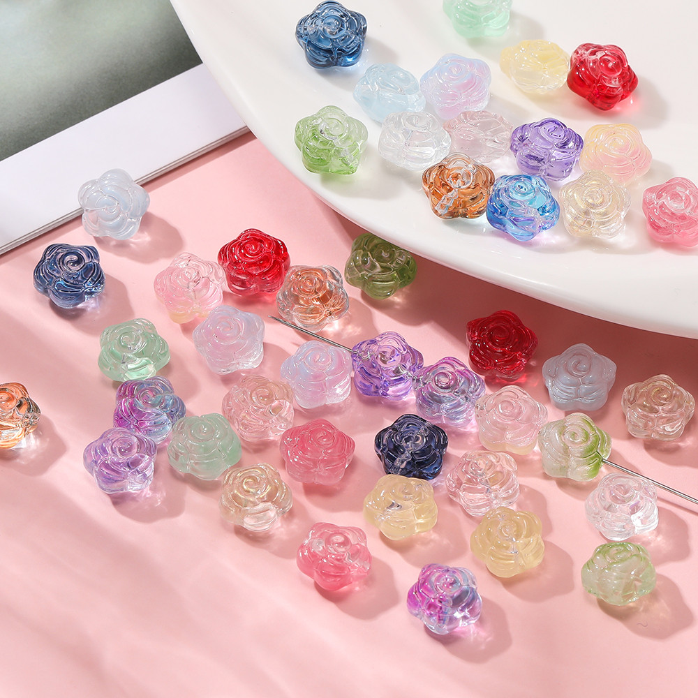 St. kunkka 30 ชิ้นแก้วไล่โทนสีลูกปัดดอกไม้สองสี Rose Spacer ลูกปัดห้าดาวชี้สําหรับ DIY สร้อยข้อมือสร้อยคอทํา