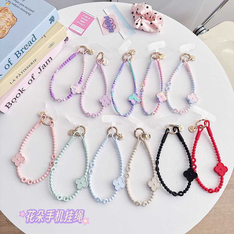 สีลูกกวาดน่ารักห่วงโซ่โทรศัพท์สายคล้องโทรศัพท์มือถือป้องกันการสูญหายเชือกเส้นเล็กฤดูร้อนโซ่เครื่องประดับโทรศัพท์สายรัดข้อมือเชือกแขวนอุปก