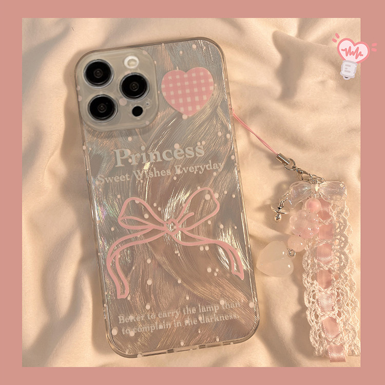 เคสไอโฟน11 เคส ห่วงโซ่โบว์ผง Feather Laser Case For iPhone 11 12 13 14 15 16 Pro Max X XR XS MAX 7P 8P SE เคสไอโฟนสวยๆ