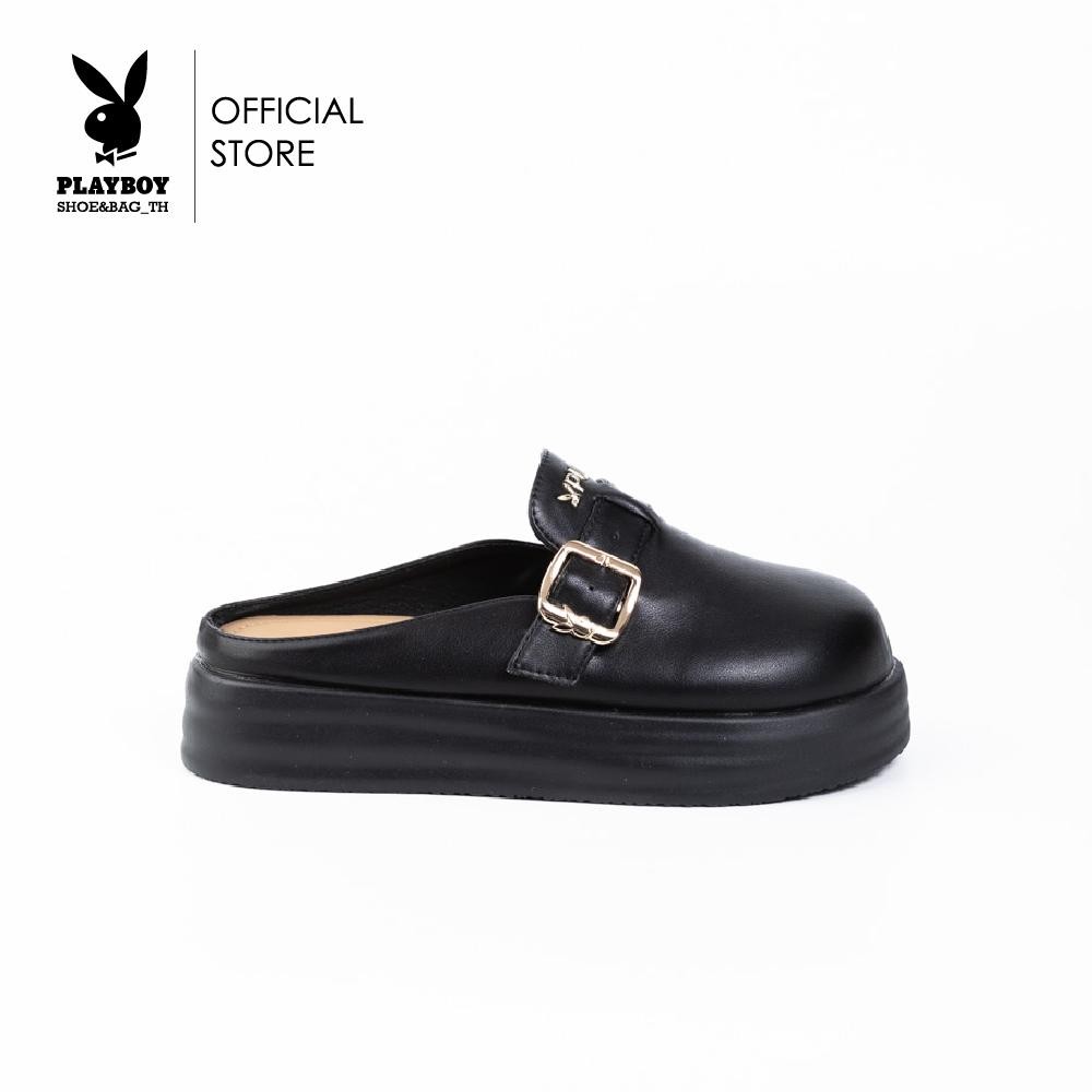 PLAYBOY รองเท้ามิวล์(Mule)ส้นหนา รหัส ST-HS251C126 ดีไซน์ทรงมิวล์(Mule)ส้นหนา เปิดส้น แต่งสายคาดเข็มขัด แต่งโลโก้ มี2 สี