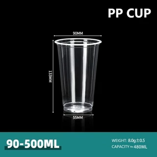 (สินค้าพร้อมส่ง) 【1แถว50ชิ้น】แก้วกาแฟ PPเนื้อบาง ขนาด 500ml 600ml 700ml ปาก 90mm 95mm.(บริการพิมพ์โลโก้สอบถามทักแชท)
