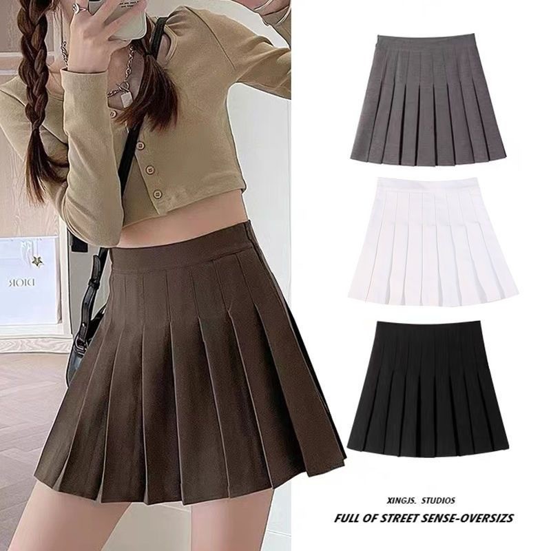 Four Seasons Safety Pants+Zipper กระโปรงจีบ JK กระโปรงเครื่องแบบ All-Match กระโปรงกระโปรงสั้น