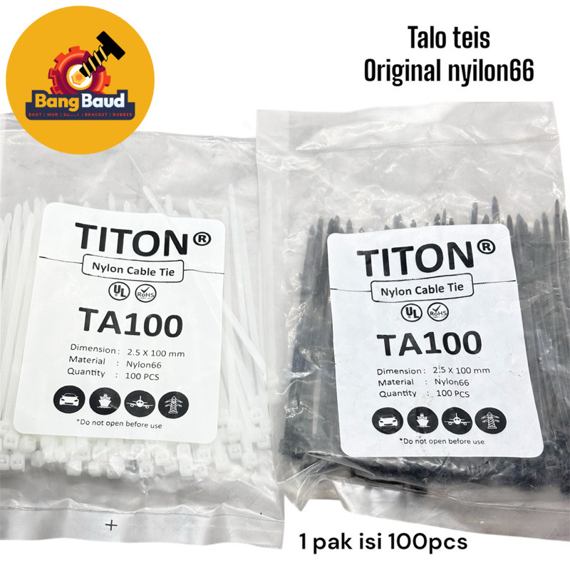 TITON Nylon66 Cable Tie TA100 1 แพ็คบรรจุ 100 ชิ้นสีดําและสีขาวสายผูก 2.5x100