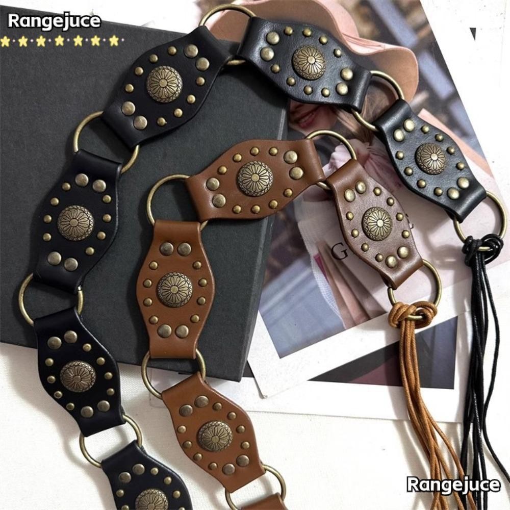 Rangejuce เข็มขัดเอว, Grommet หนัง PU เอวกว้าง Cinch เข็มขัด, Retro Gothic Steampunk Vintage Rivet y2k เข็มขัดผู้หญิงสุภาพสตรี