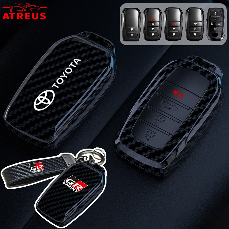 คาร์บอนไฟเบอร์ Toyota เคสกุญแจรถยนต์ ตัวป้องกันกุญแจ เคสกุญแจรีโมทรถยนต์ ซองใส่กุญแจรถ สําหรับ Toyota Prius Fortuner Corolla Cross CHR Camry Wish Vios Veloz Estima Sienta Yaris Ativ Altis Hilux Revo bZ4X Hiace