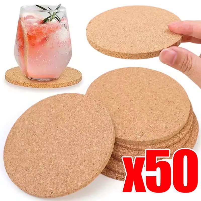 10/30/50 ชิ้น Non-Slip Cork Coasters - ธรรมชาติรอบถ้วยไม้ - แผ่นฉนวนกันความร้อน -ชากาแฟแก้วเครื่องดื่มผู้ถือตาราง Decor