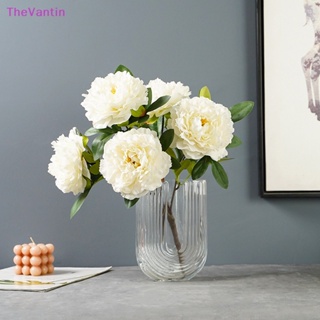 Thevantin ช่อดอกโบตั๋นประดิษฐ์ สีแดง 5 ดอก สําหรับตกแต่งบ้าน