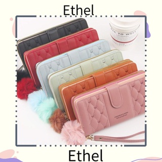 Ethel1 กระเป๋าใส่เหรียญ หนัง PU ใบยาว มีซิป จุของได้เยอะ สีพื้น แฟชั่นสําหรับผู้หญิง