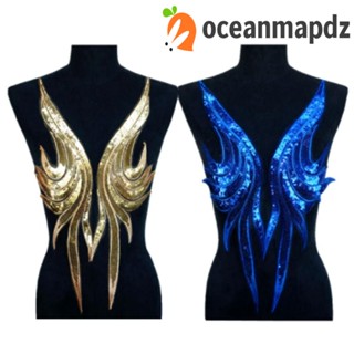 Oceanmapdz แผ่นแพทช์ผ้าลูกไม้ ปักเลื่อม อุปกรณ์เสริม สําหรับเย็บปักถักร้อย 1 คู่