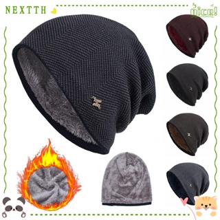 Nextth หมวกบีนนี่ลําลอง ผ้าขนแกะถัก แบบหนา สีพื้น สําหรับผู้ชาย