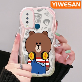 เคสโทรศัพท์มือถือแบบนิ่ม ใส กันกระแทก ลายการ์ตูนหมี สีครีม สําหรับ VIVO Y12 Y15 Y17 Y12i Y3 Y3s 2020