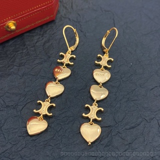 0905YWJB Metal Ins Style Heart-Shaped Tassel Earrings Personality Trendy Cold Style Temperament Long Heart-Shaped Ear Clips Earrings AXMO