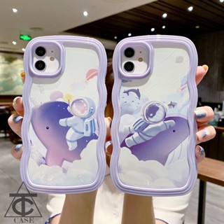 การ์ตูนนักบินอวกาศพิมพ์ขอบหยัก 2-In-1 เคสสำหรับiPhone 11 12 13 14 Pro Max 8 7 Plus XR X XS Max 15 ป้องกันกันกระแทกปลอกใส