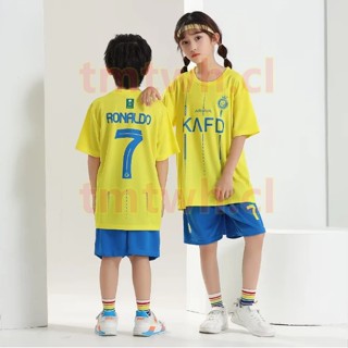 เสื้อฟุตบอล Al Nassr Ronaldo สีเหลือง สีฟ้า สําหรับเด็ก 2023