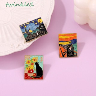 Twinkle1 เข็มกลัดภาพวาดสีน้ํามัน รูปแมว ดอกทานตะวัน อัลลอย อุปกรณ์เสริม สําหรับของขวัญวันเกิด