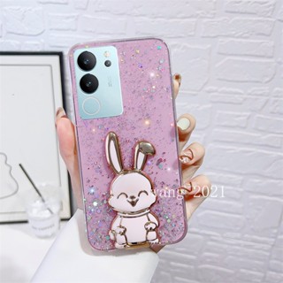 พร้อมส่ง ใหม่ เคสโทรศัพท์มือถือ ซิลิโคนนุ่ม แต่งเลื่อมดาว พร้อมที่ตั้งวาง กระต่ายน่ารัก แวววาว สําหรับ VIVO V29 5G VIVO V29e V29 Pro Y27 Y78 Y36 5G 4G 2023 V29 5G