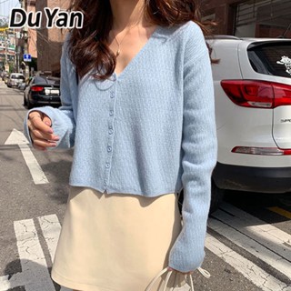 Du Yan เสื้อยืดแขนยาว คอกลม ลายทาง สไตล์เกาหลี ขนาดใหญ่ สีตัดกัน สําหรับผู้หญิง